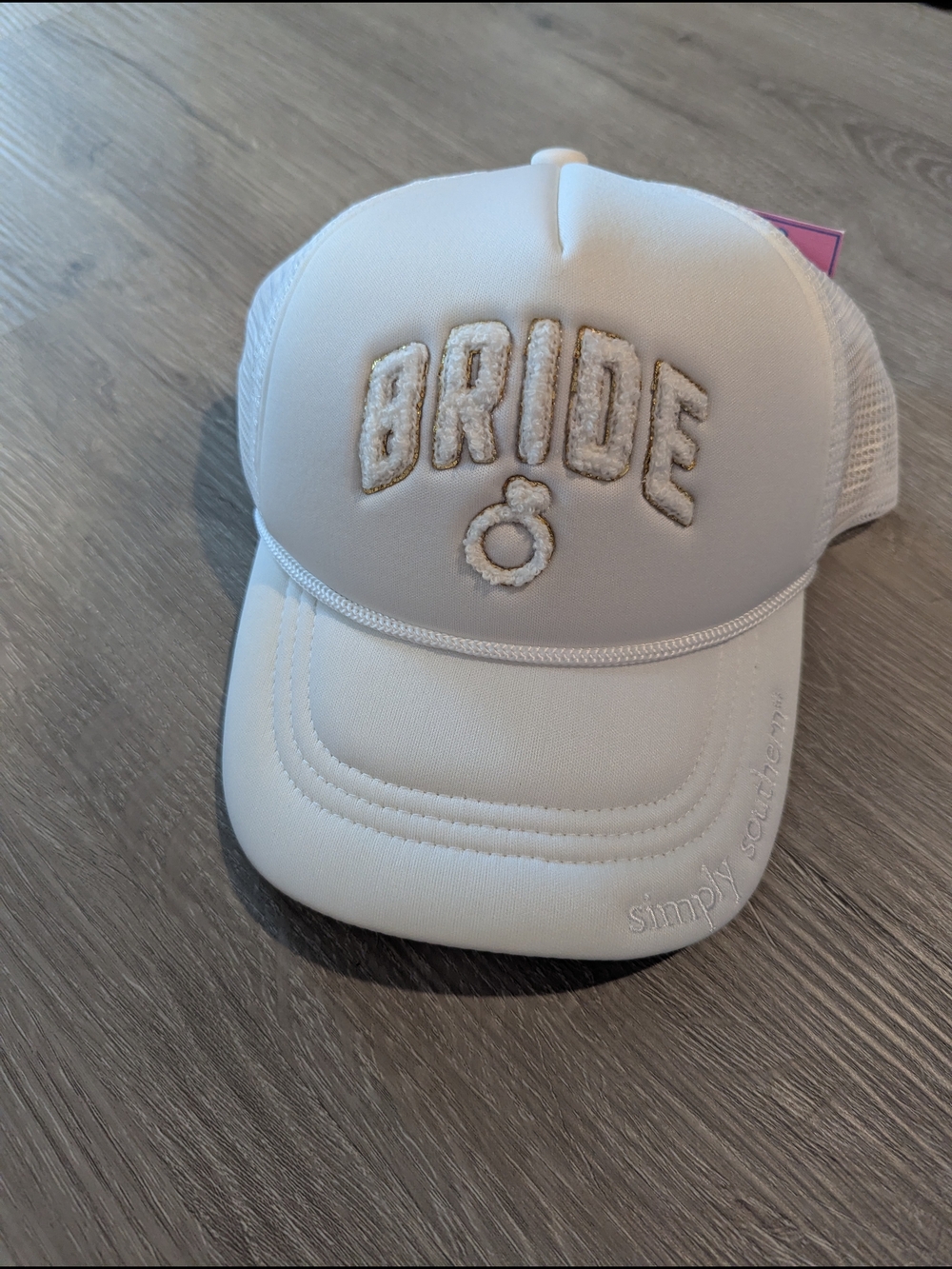 Simply Southern Cream Mesh Trucker Hat with Pink Tag
